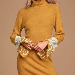 It's Groovy Mustard Yellow Knit Dress